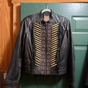 Double D Ranch black leather beaded jacket XL🌝 Sundance ready😎 stunning